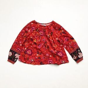 Old Navy orange floral print flowy blouse EUC 5T